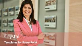  Presentation with sales - Audience pleasing presentation theme consisting of middle-age-business-woman-working backdrop and a coral colored foreground