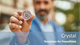  Presentation with crypto - Presentation theme with middle-age-businessman-holding-ethereum background and a teal colored foreground
