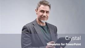  Presentation with entrepreneur - PPT theme with middle-age-businessman-in-business background and a gray colored foreground