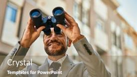  Presentation with new opportunity - Presentation theme featuring middle-age-businessman-looking background and a coral colored foreground