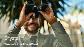  Presentation with new opportunity - Presentation theme featuring middle-age-businessman-looking background and a gray colored foreground