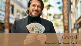  Presentation with city - Slides with middle-age-businessman-smiling-happy background and a coral colored foreground