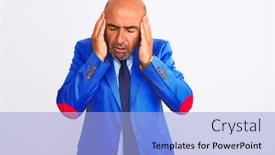  Presentation with fever - Audience pleasing presentation consisting of middle age businessman wearing suit standing over isolated white background touching forehead for illness and fever flu and cold virus sick backdrop and a light blue colored foreground