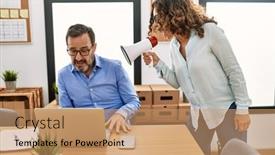  Presentation with angry - Theme consisting of middle-age-businesswoman-angry background and a coral colored foreground