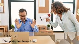  Presentation with angry - Presentation theme consisting of middle-age-businesswoman-angry background and a coral colored foreground