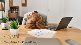  Presentation with overworked - Slide deck consisting of middle-age-businesswoman-overworked background and a coral colored foreground