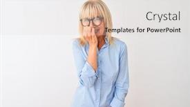  Presentation with anxiety - Cool new presentation design with middle age businesswoman wearing elegant shirt and glasses over isolated white background looking stressed and nervous with hands on mouth biting nails anxiety problem backdrop and a lemonade colored foreground