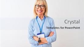  Presentation with glasses - Cool new slides with middle-age-businesswoman-wearing-glasses backdrop and a light blue colored foreground