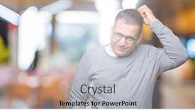  Presentation with bussines - PPT layouts featuring middle age bussines arab man wearing glasses over isolated background confuse and wonder about question uncertain with doubt thinking with hand on head pensive concept background and a light gray colored foreground