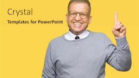  Presentation with bussines - Colorful PPT theme enhanced with middle age bussines arab man wearing glasses over isolated background showing and pointing up with finger number one while smiling confident and happy backdrop and a yellow colored foreground