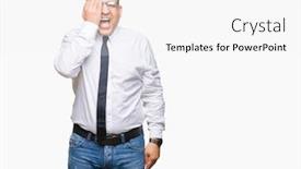  Presentation with bussines - PPT theme with middle age bussines arab man wearing glasses over isolated background covering one eye with hand with confident smile on face and surprise emotion background and a white colored foreground
