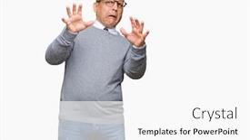 Presentation with bussines - Beautiful presentation design featuring middle age bussines arab man wearing glasses over isolated background afraid and terrified with fear expression stop gesture with hands shouting in shock panic concept backdrop and a white colored foreground