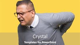  Presentation with bussines - Cool new presentation design with middle age bussines arab man wearing glasses over isolated background suffering of backache touching back with hand muscular pain backdrop and a gray colored foreground
