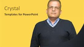  Presentation with bussines - Presentation theme featuring middle age bussines arab man wearing glasses over isolated background with serious expression on face simple and natural looking at the camera background and a yellow colored foreground