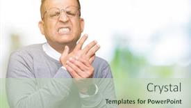  Presentation with bussines - Presentation theme with middle age bussines arab man wearing glasses over isolated background suffering pain on hands and fingers arthritis inflammation background and a soft green colored foreground