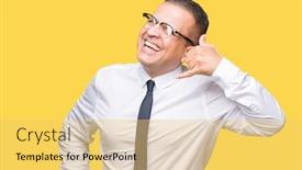  Presentation with bussines - Presentation design consisting of middle age bussines arab man wearing glasses over isolated background smiling doing phone gesture with hand and fingers like talking on the telephone communicating concepts background and a yellow colored foreground