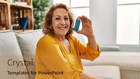  Presentation with inhaler - Presentation theme consisting of middle-age-caucasian-asthmatic-woman background and a gold colored foreground