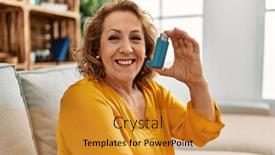  Presentation with inhaler - Presentation enhanced with middle-age-caucasian-asthmatic-woman background and a gold colored foreground