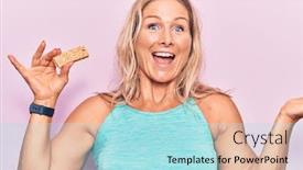  Presentation with energy bar - Beautiful slide deck featuring middle-age-caucasian-blonde-woman backdrop and a arctic colored foreground