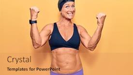  Presentation with victory - Audience pleasing slide set consisting of middle-age-caucasian-blonde-woman backdrop and a coral colored foreground