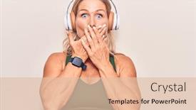  Presentation with listening woman - Beautiful PPT theme featuring middle-age-caucasian-blonde-woman backdrop and a lemonade colored foreground