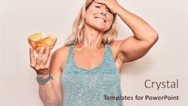  Presentation with potato chips - Theme consisting of middle-age-caucasian-blonde-woman background and a lemonade colored foreground