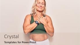  Presentation with sportswear - Audience pleasing PPT theme consisting of middle-age-caucasian-blonde-woman backdrop and a  colored foreground