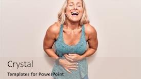  Presentation with woman body - PPT theme consisting of middle-age-caucasian-blonde-woman background and a soft green colored foreground