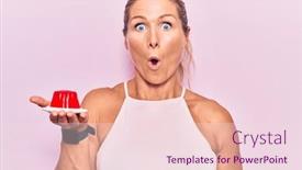  Presentation with stone age food - Theme having middle-age-caucasian-blonde-woman background and a lemonade colored foreground