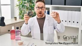  Presentation with denture - PPT layouts enhanced with middle-age-caucasian-dentist-man background and a light gray colored foreground