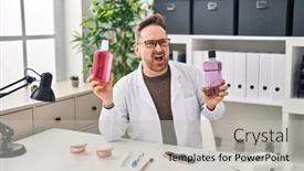  Presentation with breath - Presentation theme enhanced with middle-age-caucasian-dentist-man background and a light gray colored foreground