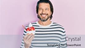  Presentation with ice cream strawberry - Slide deck featuring middle-age-caucasian-man-eating background and a light blue colored foreground