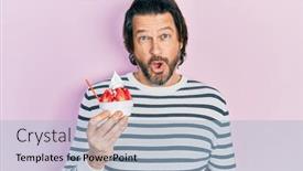  Presentation with ice cream strawberry - Slide deck featuring middle-age-caucasian-man-eating background and a light blue colored foreground
