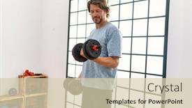  Presentation with training - Slide set consisting of middle-age-caucasian-man-smiling background and a soft green colored foreground