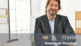  Presentation with confident - PPT layouts consisting of middle-age-caucasian-man-smiling background and a gray colored foreground