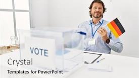  Presentation with college - Presentation design consisting of middle-age-caucasian-man-smiling background and a white colored foreground