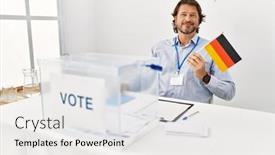  Presentation with college - Presentation theme featuring middle-age-caucasian-man-smiling background and a  colored foreground