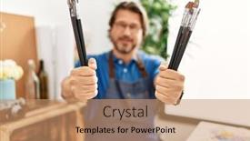  Presentation with art - PPT layouts featuring middle-age-caucasian-man-smiling background and a coral colored foreground