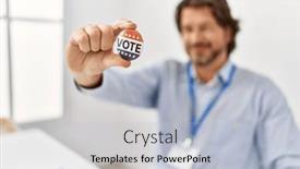  Presentation with vote - PPT theme having middle-age-caucasian-man-smiling background and a light blue colored foreground