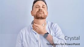  Presentation with sore throat - PPT theme with middle-age-caucasian-man-standing background and a light blue colored foreground