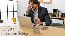  Presentation with stressed - PPT theme enhanced with middle-age-caucasian-man-stressed background and a coral colored foreground