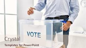  Presentation with voting - PPT theme enhanced with middle-age-caucasian-man-voting background and a lemonade colored foreground