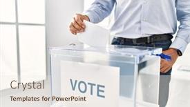  Presentation with voting - PPT layouts with middle-age-caucasian-man-voting background and a sky blue colored foreground