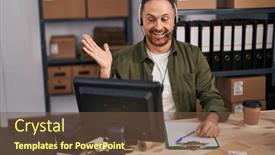  Presentation with working - PPT layouts consisting of middle-age-caucasian-man-working background and a  colored foreground