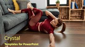  Presentation with sporty - Presentation theme enhanced with middle-age-caucasian-sporty-woman background and a tawny brown colored foreground