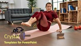  Presentation with sporty - Presentation theme consisting of middle-age-caucasian-sporty-woman background and a coral colored foreground