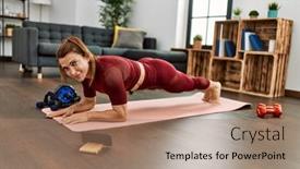  Presentation with abdominal - PPT theme enhanced with middle-age-caucasian-sporty-woman background and a coral colored foreground