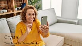  Presentation with video - Theme with middle-age-caucasian-woman-having background and a gold colored foreground