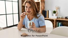  Presentation with breakfast - Presentation design having middle-age-caucasian-woman-having background and a coral colored foreground