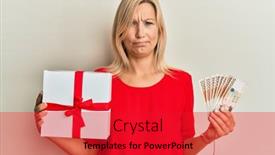  Presentation with south korean - Amazing PPT theme having middle-age-caucasian-woman-holding backdrop and a red colored foreground